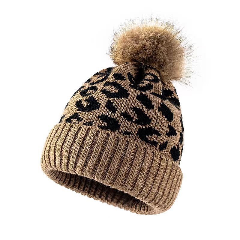 Beanie Cuffed Knit - Bonnet tricoté léopard pour femme, chaud