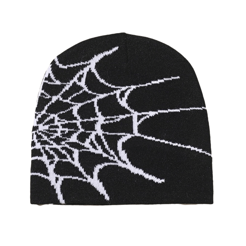 Beanie Cuffed Knit - Bonnet vintage à motif toile d'araignée