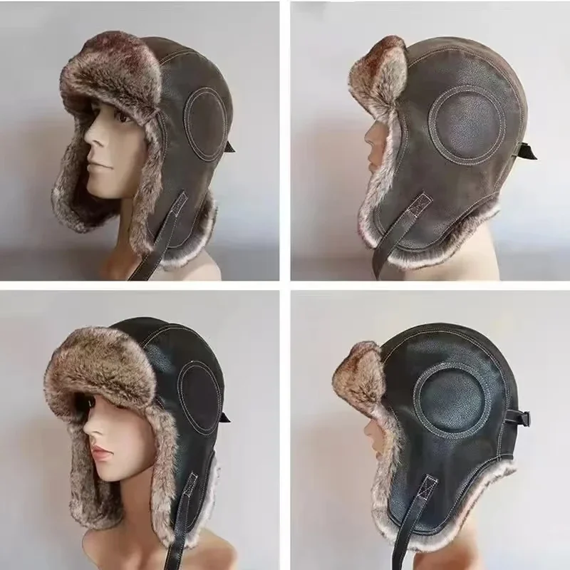 Trapper Hat Ear Flap - Casquette de neige en cuir avec